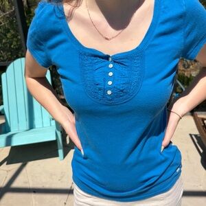 Aeropostale Royal Blue Henley Scoop Neck Tee